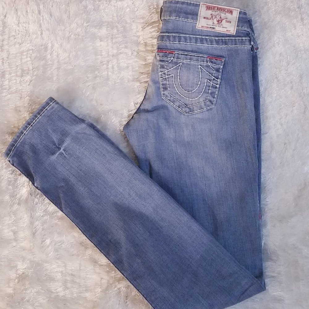 True Religion Skinny Sz 26 Ruby Red - Stitching